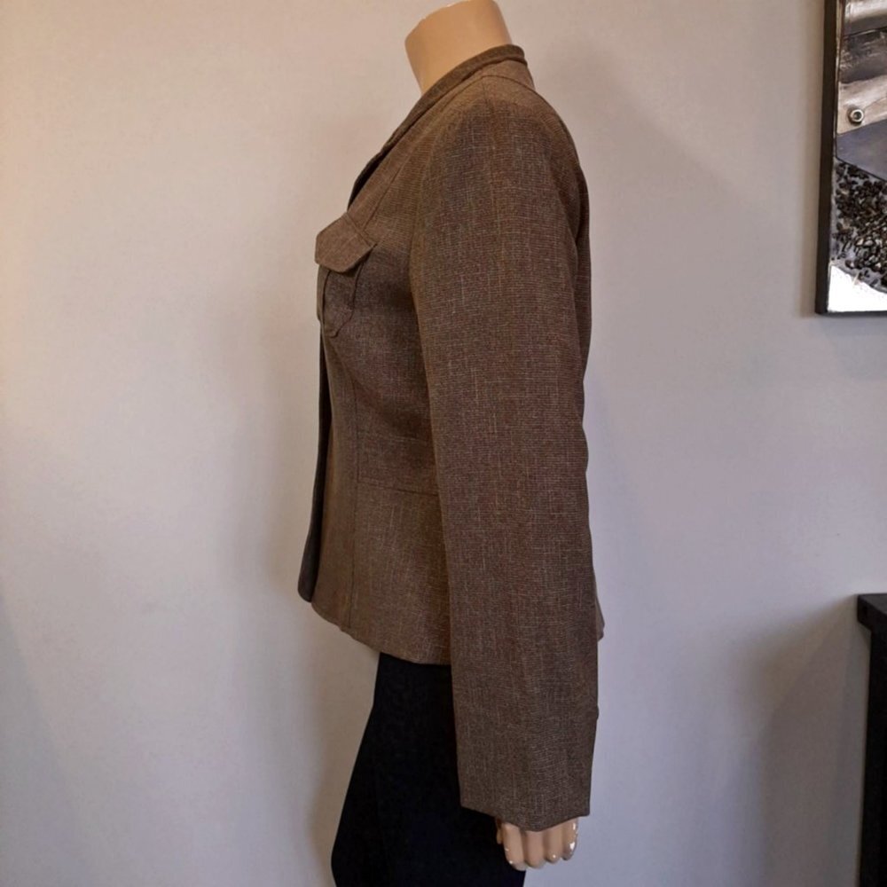 Cleo Blazer Jacket Tweed Fall Military Brown Womens Size 12 Flap Pocket Gorpcore - Picture 6 of 12